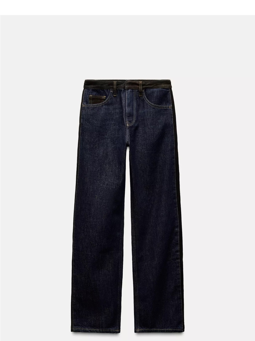 Relaxed denim combination mid waist jeans with suede sides